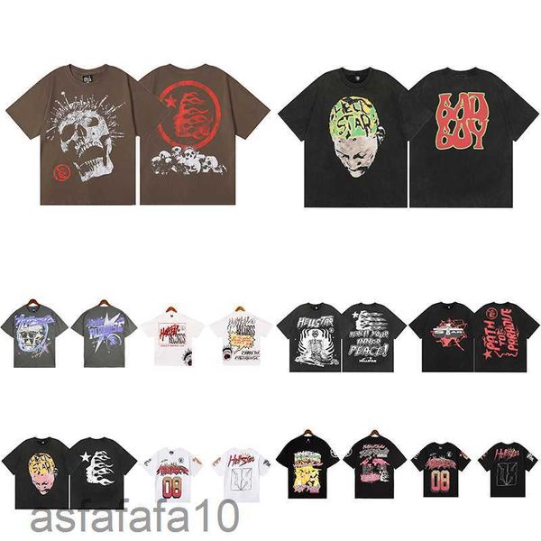 T-Shirt Hellstar T-Shirts Erkek ve Kadın Tasarımcısı Kısa Kollu Moda Baskı Eşsiz Desen Tasarım Tarzı Hip Hop T-Shirts FD3X