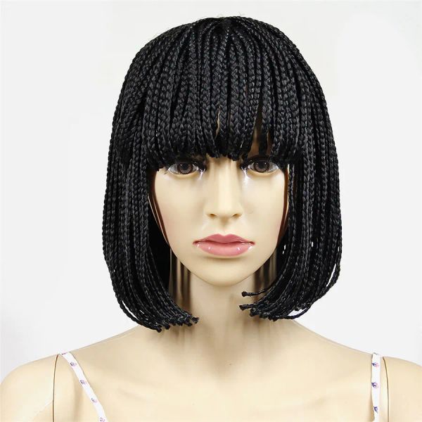 Perucas por atacado curto trançado peruca sintética perucas para mulheres com bangs brail trança gradiente de cabelo cosplay use diariamente