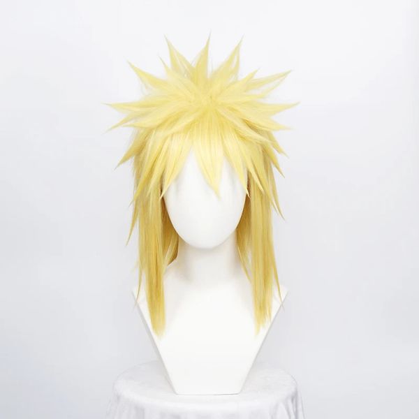 Wigs ccutoo sintetico parrucche dorate namikaze minato corto soffice strati di cosplay parrucche anime halloween gioco gioco panorami + cappuccio parrucca