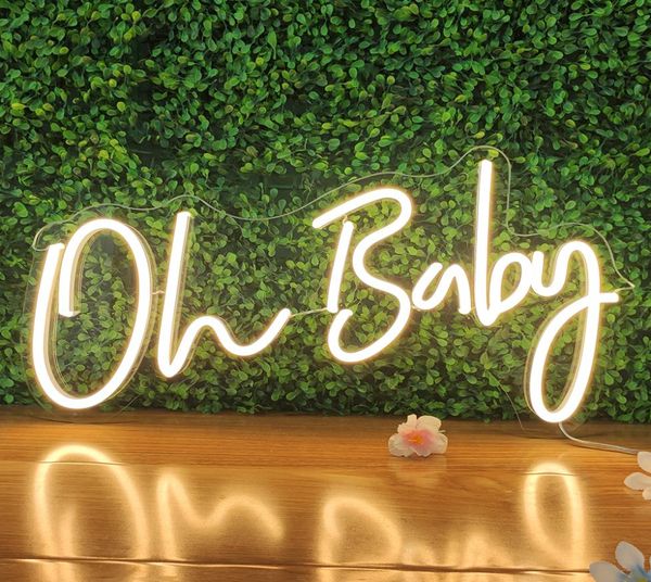 Oh Baby Insegne al neon Luci al neon personalizzate per la decorazione della parete della camera da letto Illumina la lettera Logo Design Lampada di compleanno Decorazione della festa nuziale9947767