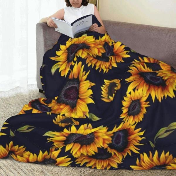 Coperte Coperta con girasoli gialli soleggiati, viaggio in flanella, copriletto super morbido, copriletto personalizzato fai da te