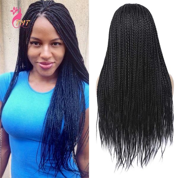Парики черные коробки плетения парики косы парики для чернокожих женщин с длинными синтетическими волосами с бесцветными микро -косы африканские замены волосы парик