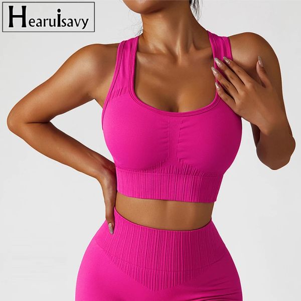 Sutiãs listrados sutiã de yoga com almofada no peito colete à prova de choque correndo sutiã esportivo estiramento pull up roupa interior sexy feminino ginásio fitness tank top