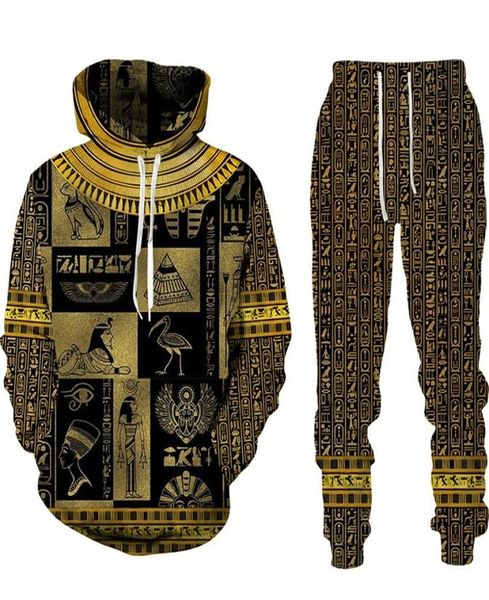 Horus Dio Egizio Occhio d'Egitto Faraone Anubis Felpa con cappuccio Tuta da uomo Set di abbigliamento Autunno Inverno Pantaloni sportivi Felpa maschile Abito 225534557