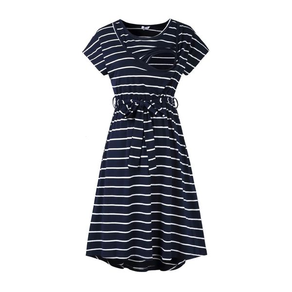 Женское летнее платье в полоску с короткими рукавами для беременных и принтом для грудного вскармливания с поясом, платье для женщин Pography 240321