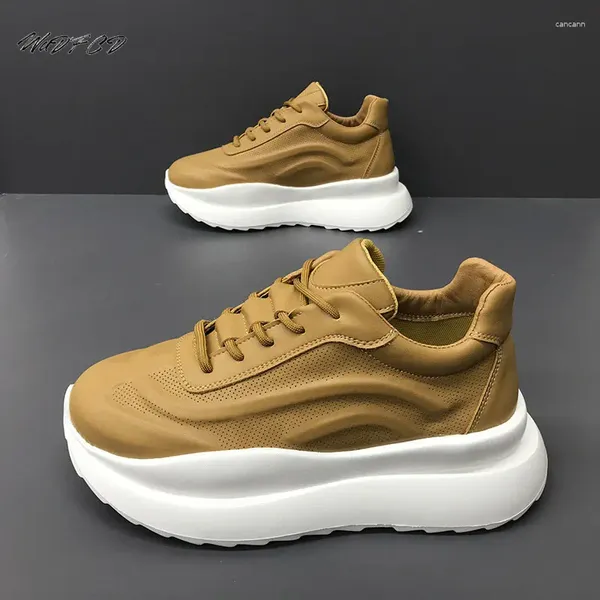 Scarpe casual Sneakers robuste da uomo con suola morbida da corsa Moda in vera pelle di vacchetta traspirante Piattaforma rialzata in altezza