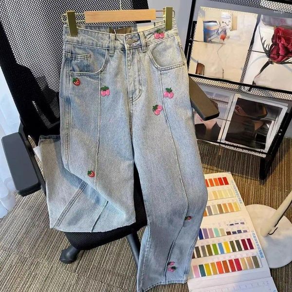 Женские джинсы TEROKINIZO, широкие брюки с высокой талией, женские потертые джинсовые брюки с цветочной вышивкой, женские свободные повседневные универсальные модные капри