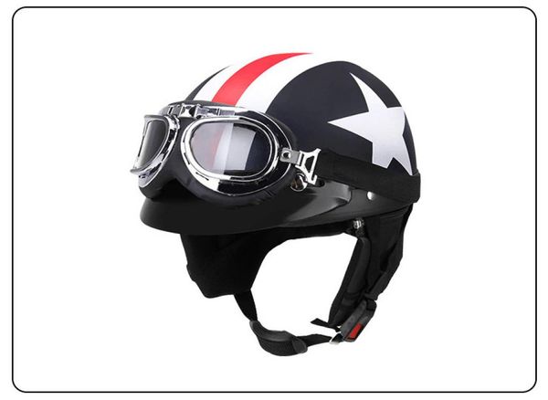 Capacete retrô meio aberto para motocicleta, capacete com óculos de ciclismo, tamanho ajustável, equipamento de proteção, unissex, fivepointed star9872120