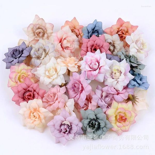 Flores decorativas 10 pcs seda pequena rosa cabeça multicolor artificial para natal guirlanda casamento broche decoração casa arranjo floral