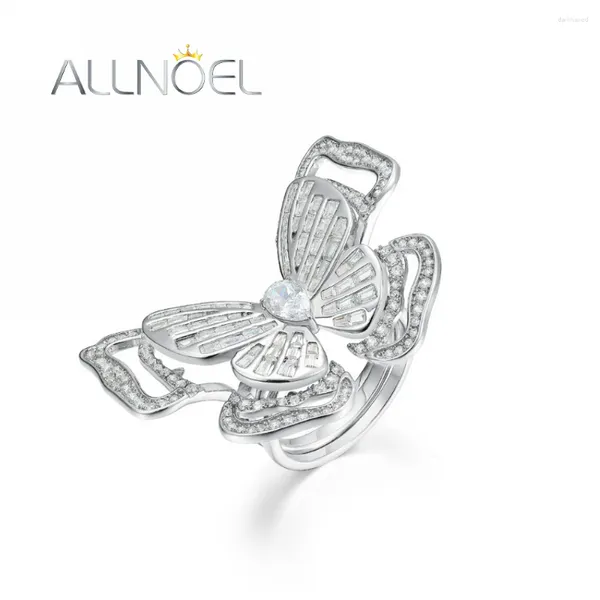 Cluster-Ringe ALLNOEL 925 Sterling Silber für Frauen 6 4 mm hoher Kohlenstoffdiamant Weißer Zirkon Schmetterling Jahrestagsgeschenke Feiner Schmuck DIY