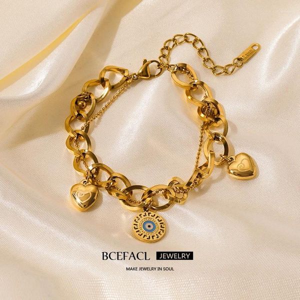 Braccialetti con ciondoli BCEFACL Bracciale a forma di cuore con occhio vintage in acciaio inossidabile 316L per le donne Moda color oro Catena da polso Gioielli Regalo di compleanno