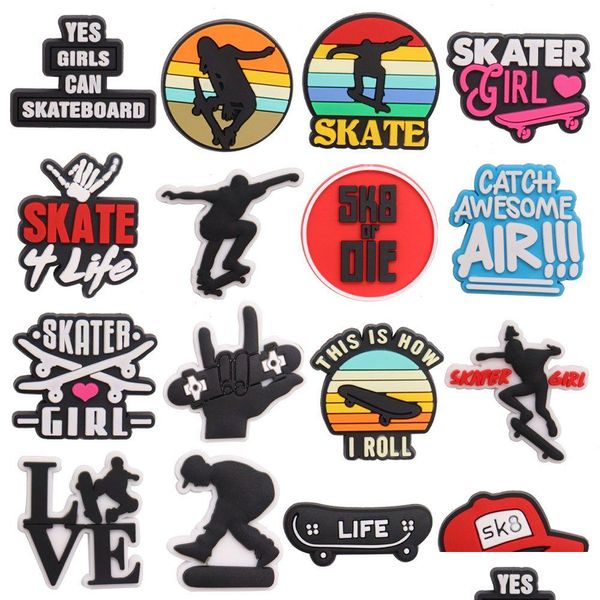 Accessori per parti di scarpe Accessori all'ingrosso 100pcs Pvc Sì Girls Can Skateboard Life Love Guitar Charms Man Woman Bubble Decorations per Dhzjo