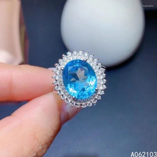 Кольца кластера KJJEAXCMY Ювелирные изделия из стерлингового серебра 925 пробы с инкрустацией из натурального синего топаза, женское изысканное винтажное кольцо с овальным цветком и большим драгоценным камнем