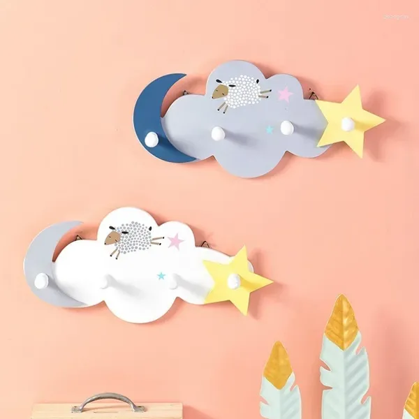 Haken kreative Wolken -Cartoon Holzhaken Wand Hangetür Hutmantel Badezimmer Dekoration Stern und Mond vier