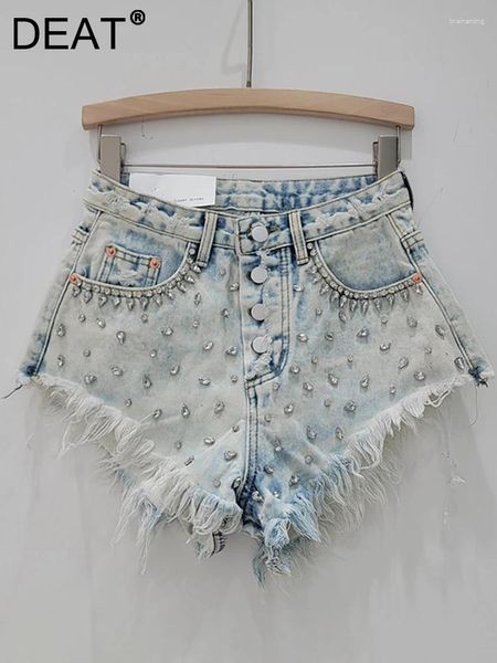 Damen Jeans Denim Shorts Wash Blue Burrs Big Diamond Wide Leg Single Breasted Super Short Pants 2024 Autumn Fashion 29L3453