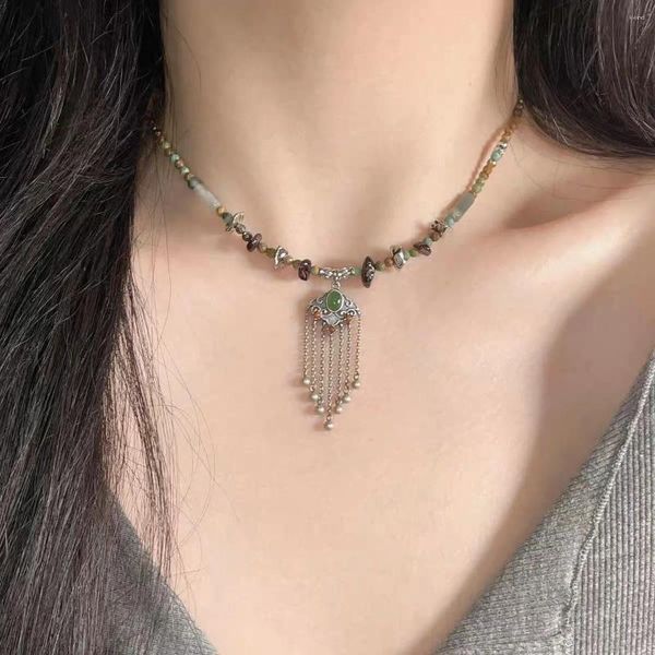 Anhänger Halsketten Viel Glück Quaste Jade Halskette Frauen Vintage Schlüsselbein Kette Schmuck Trend