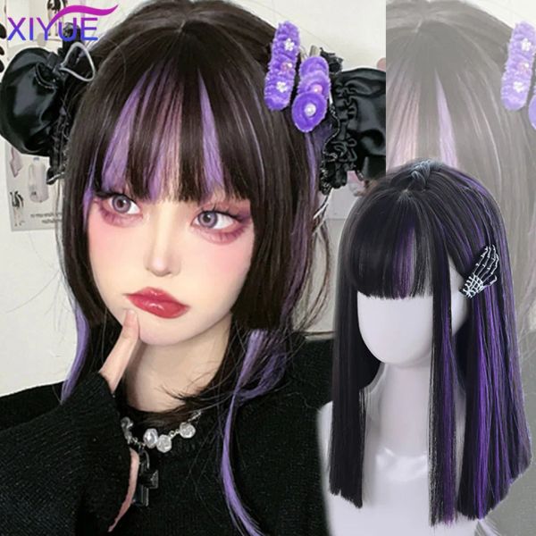 Wigs xiyue copie sintetico in stile medio viola nero evidenziato wig lilita cosplay