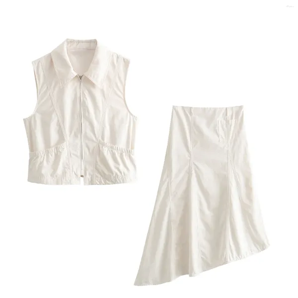 Vestidos de trabalho ueteey branco saia longa conjunto feminino versátil conjuntos de luxo peça roupa duas mangas mulher colete saias assimétricas 2024