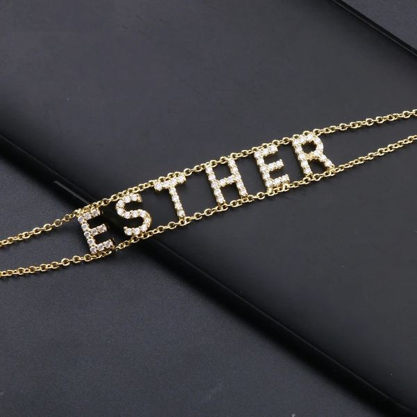 Duoying personalizado zircônia carta pulseiras jóias personalizadas iniciais nome pulseira corrente pulseira de pedra cheia carta presente de natal 240321