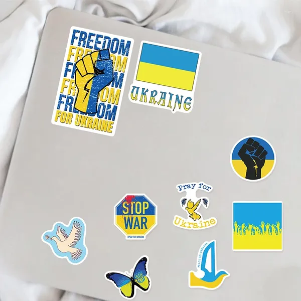 Embrulho de presente 50pcs azul amarelo ucrania adesivos nacionais bandeira de bandeira de bandeira laptop skateboard kids brinquedo
