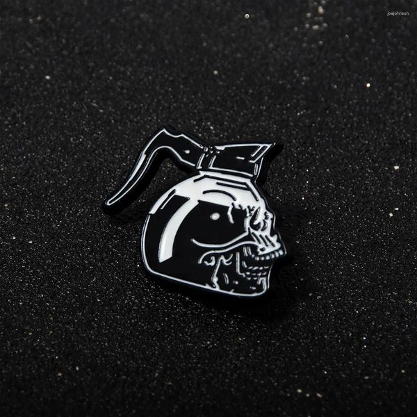 Broschen Gothic Skeleton Teekanne Emaille Pins Kreative Schwarz Und Weiß Schädel Abzeichen Brosche Kostüm Sammlung Cartoon Kleidung Dekor Geschenke