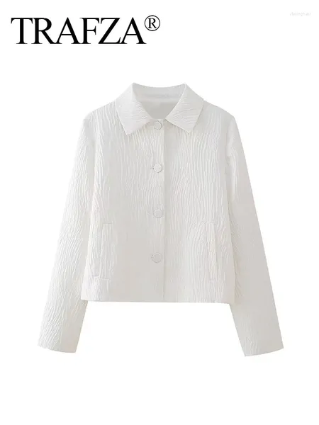 Kadınlar Suits Trafza Kadın Moda Ceket Beyaz Dönüş Yaka Uzun Kollu Cepler Tek Kesin Kelime Bahar Blazer Üstler Kadın 2024 Modaya uygun