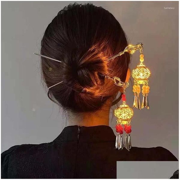 Haarzubehör Vintage Chinese Style Lantern Lamp Light Quaste Sticks Metall mit Anhänger Haarnadel für Mädchen Drop Lieferungsprodukte Werkzeuge OTGI9