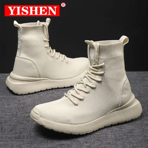 Botas Yishen Boots feminino Sapatos Sapatos Amarre sapatos casuais para garotas respiráveis e elásticas aconchegantes plataforma tornozelo botas de inverno femes Botts