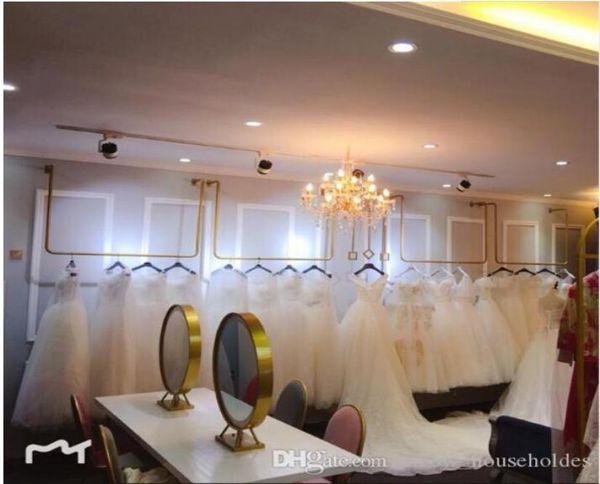 Goldene Wand-Hochzeitskleiderständer, kommerzielle Möbel, hängende Herren- und Damen-Kleiderständer, Decken-Showboden, Typ Ushap8421022