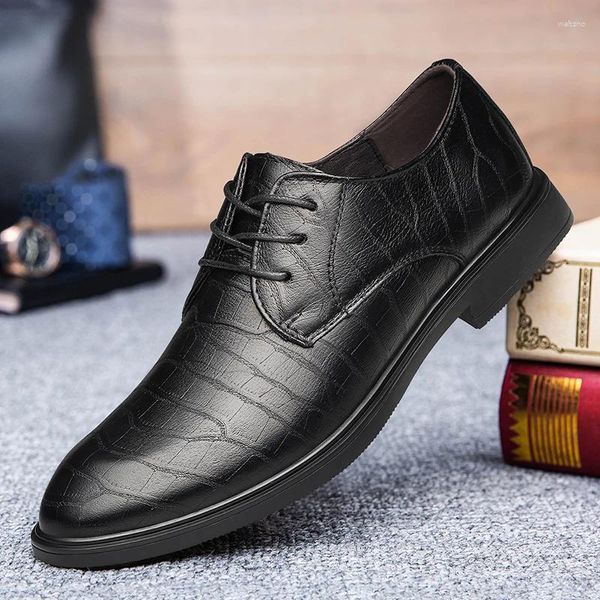 Sapatos casuais marca clássica marrom masculino couro genuíno apontou rendas até escritório de alta qualidade festa de negócios formal