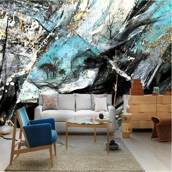 Wallpapers Milofi Europeu Preto e Branco Aquarela Arte Abstrata Pano de Fundo Grande
