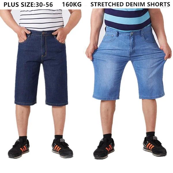 Shorts masculinos homens verão jeans na altura do joelho clássico denim estiramento algodão plus size 48 50 52 54 56 9xl grande azul escuro masculino meia calças