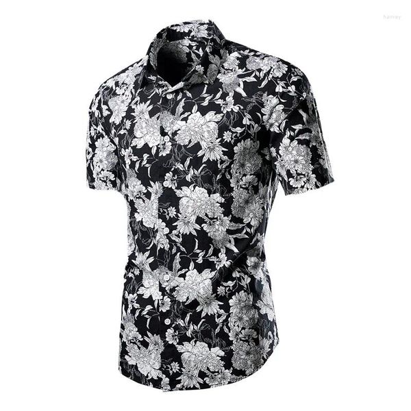 Camisetas masculinas verão elegante e personalizado impresso manga curta puro algodão flor padrão slim fit top