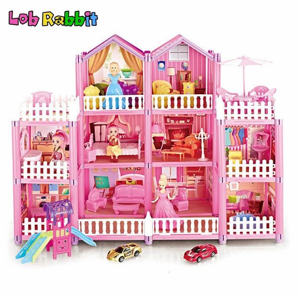 Diy casas de boneca meninas princesa sonho castelo villa casa de bonecas acessórios móveis cama conjunto crianças fingir brinquedos menina presentes aniversário 240321