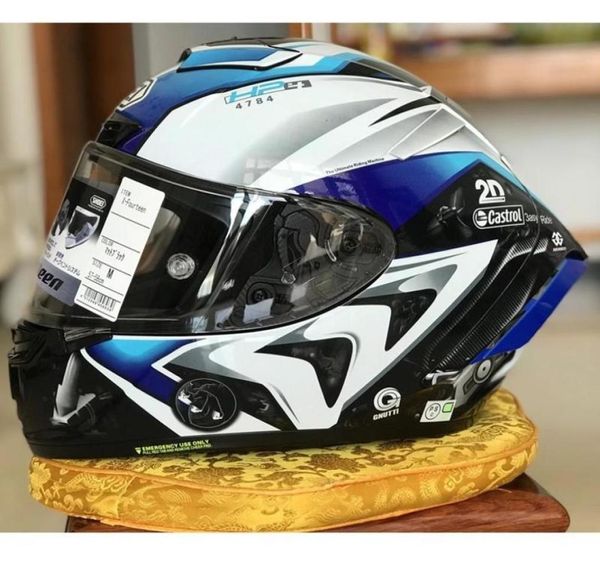 Мотоциклетные шлемы SHOEI X14 Шлем XFourteen R1, издание к 60-летнему юбилею, белый, синий, анфас, гоночный Casco De Motocicle9126119