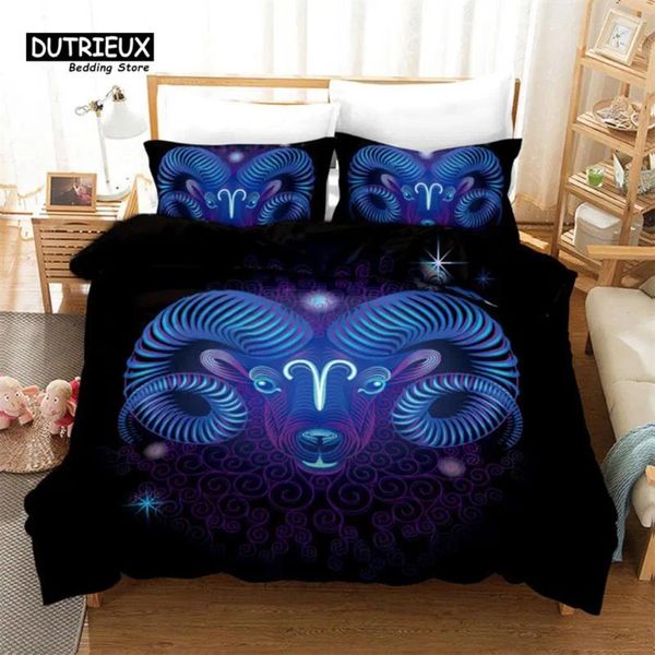 Conjuntos de cama 3D Aries Duvet Cover Set Doze Constelações para Adolescentes Crianças Dorm Decor Microfibra Exótica Arte Abstrata Quilt