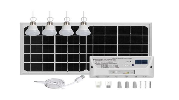 Solarlampenlampen USB-Ladegerät Home System Panel Generator Kit mit 4 Glühbirnen Licht 6000mAh Power Bank für Innen-Außenbeleuchtung6871146