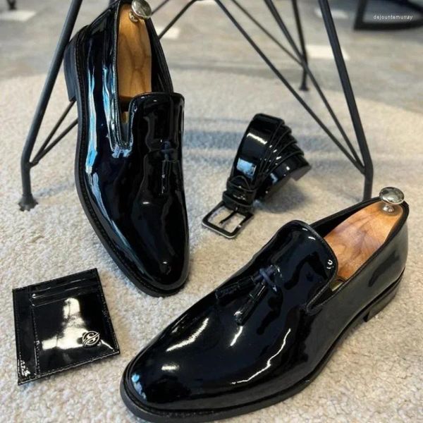 Классические туфли Черные мужские лоферы Лакированная кожа с кисточками Формальный Для свадьбы Деловой ручной работы
