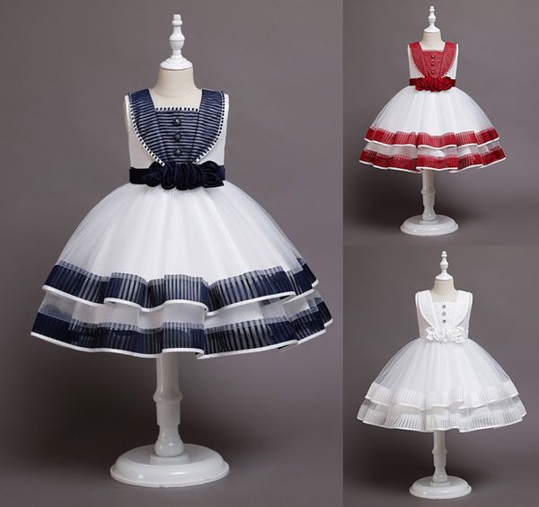 Abbastanza bianco Blu navy Quadrato rosso Abiti da compleanno/festa per ragazza Abiti da spettacolo per ragazze Abiti da cerimonia per ragazze Ragazze Gonne per tutti i giorni Abbigliamento per bambini SZ 2-10 D402138