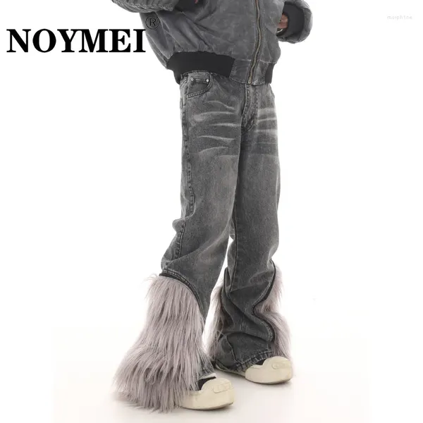 Jeans masculinos noymei estilo americano high street plush retalhos destacável boot-cut calças 2024 chique na moda calças masculinas wa4062