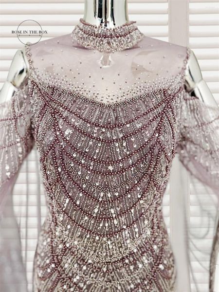Vestidos de festa Roseintthebox sereia luxo dubai vestido de noite com mangas de capa 2024 mulheres elegantes roxo frisado vestido formal de casamento