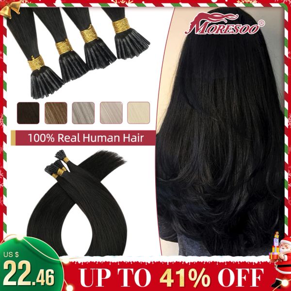 Extensions Moresoo Virgin Hair Stick Itip Echthaarverlängerungen, Klasse 10A, hochwertige brasilianische Keratin-Fusion, doppelt gezeichnet, I-Spitze, 0,8 g/s