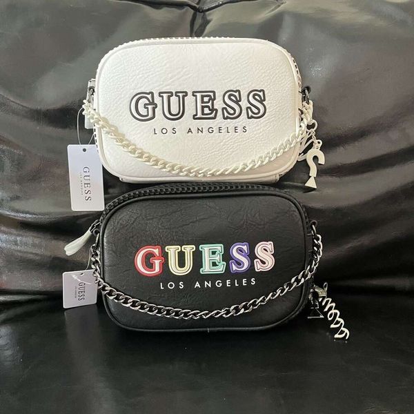 7a Guessn Bolsa de Ombro de Luxo Comércio Exterior Gus Home Lazer Nova Cor Sólida Bolsa para Câmera com Corrente Pequena Letra Quadrada Simples Peça Pendurada Ombro Único Crossbody