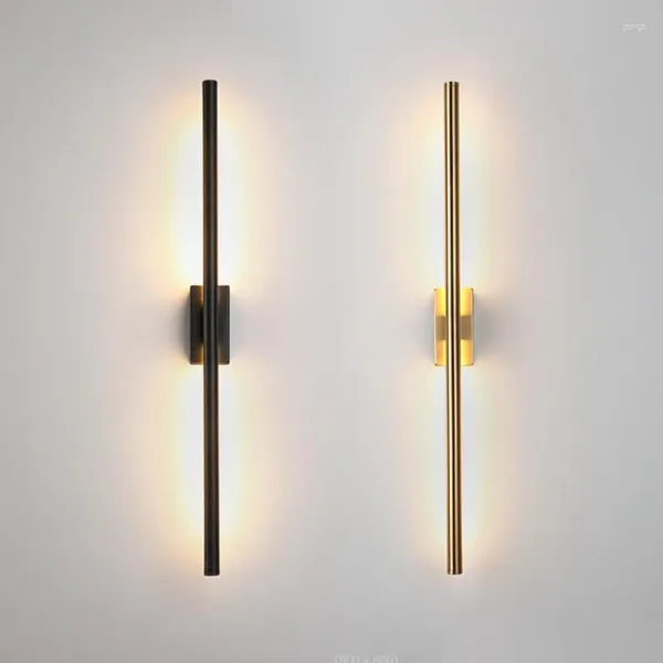 Lâmpada de parede moderna simples tubo linear LED para baixo fundo oposto luz preto ouro cabeceira hall de entrada corredor