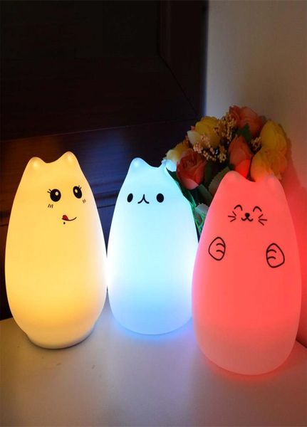 Bunte Katze Silikon LED Nachtlicht Wiederaufladbare Touch Sensor licht 2 Modi Kinder Nette Nacht Lampe Schlafzimmer Light9310190