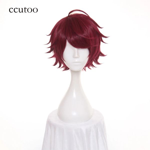 Wigs Ccutoo 12 дюйм A3 темно -красный короткий слоистый стиль Синтетические волосы теплостойкость волокна волокна парики для мужчин Хэллоуин Костюм вечеринки