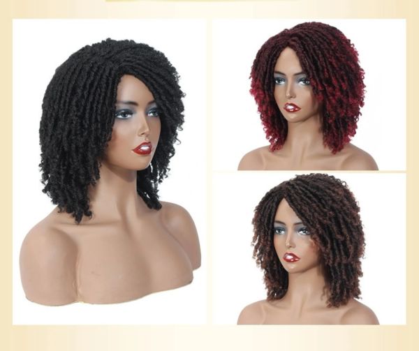 Wigs Fibra chimica in fibra sporca intrecciata copritura curva curva copritura intrecciata dreadlocks fux locs parrucca ricci le parrucche intrecciate in vendita afro afro