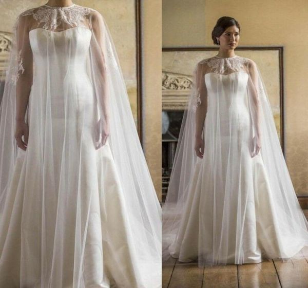 2019 Giacche da sposa con collo gioiello Applicazioni in pizzo su misura Tulle Scialli da sposa con mantella Involucri da sposa per abiti da cerimonia economici4256445