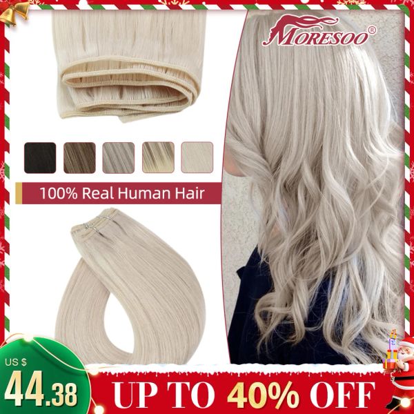 Trama moressoo cabelo humano trama virgem cabelo 100% extensões de cabelo humano real em linha reta 50 g/pçs 1422 polegada natural invisível costurar no pacote