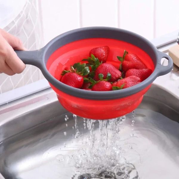 Neues 2024 faltbares Silikon -Colander -Obst -Gemüsewaschkorb Sieb mit Griffsieb zusammenklappbarer Abflussküche Küchenwerkzeuge